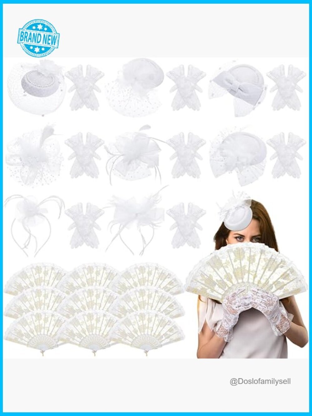 Tea Party Fascinator Hat Gloves and Fan Set for Women Wedding Cocktail Church
